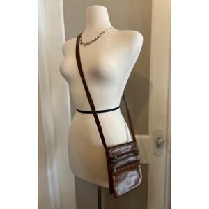 Vintage Distressed Brown Leather Mini Crossbody Bag w/Multiple Pockets